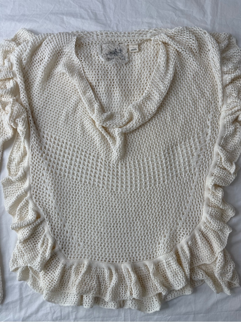 Anthropologie Angel of the North Cream Crochet Ruffle Top Size Large - Picture 6 of 11